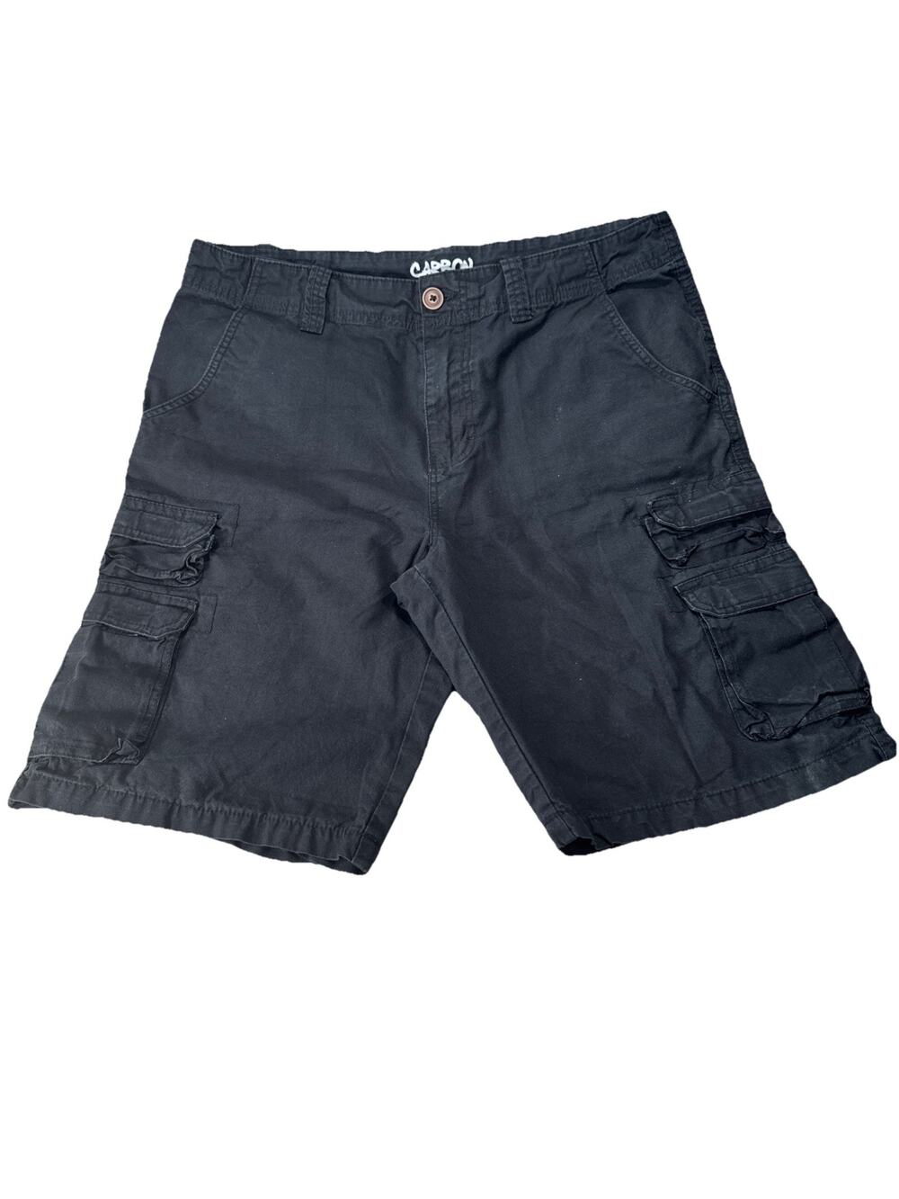 Carbon Men Shorts Size 32(37)Black Cargo Button 11” Inseam 100% Cotton